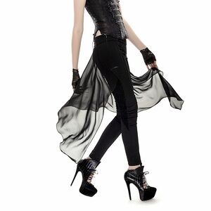 Punk Rave Women’s Floral Slim Mesh Gothic Pants Black Trailing Veil Jacquard